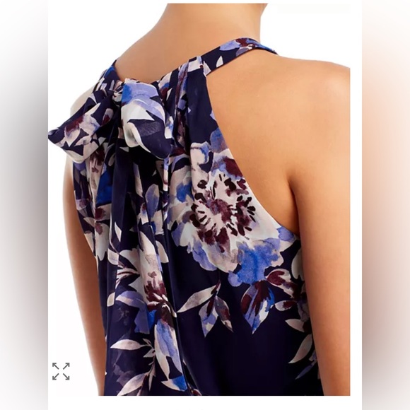 Eliza J Floral Halter Maxi Dress Navy Blue | Size 8 | Long, Formal - Picture 3 of 13